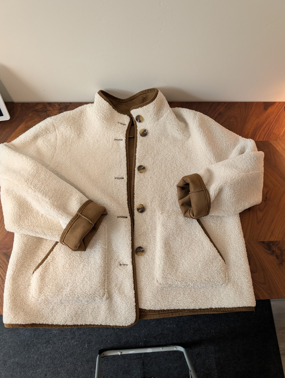 Ralph Lauren Cream Sherpa Jacket with Brown Trim